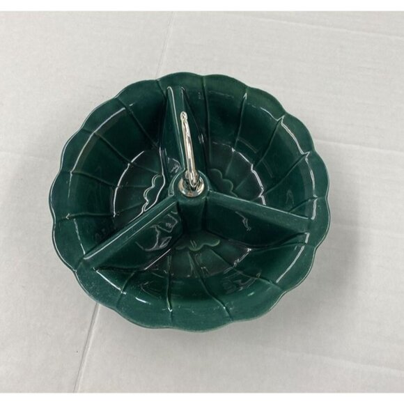 Candy Nut Divided Dish Mid- Century 50s California Pottery USA # 370 Dark Green - Picture 1 of 5